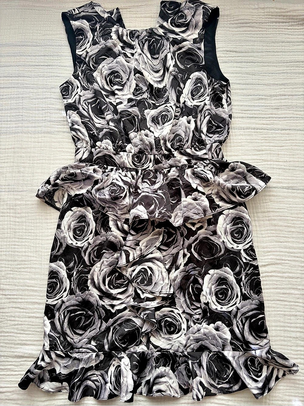 Kate Young for Target Peplum Rose Print Dress Midi Dress Black & White Size 4